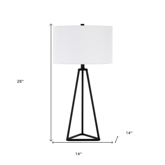 26" Black Metal Table Lamp With White Drum Shade