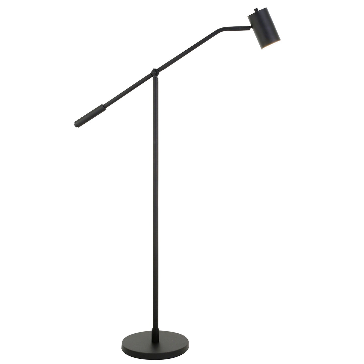 60" Black Swing Arm Floor Lamp With Black Drum Shade