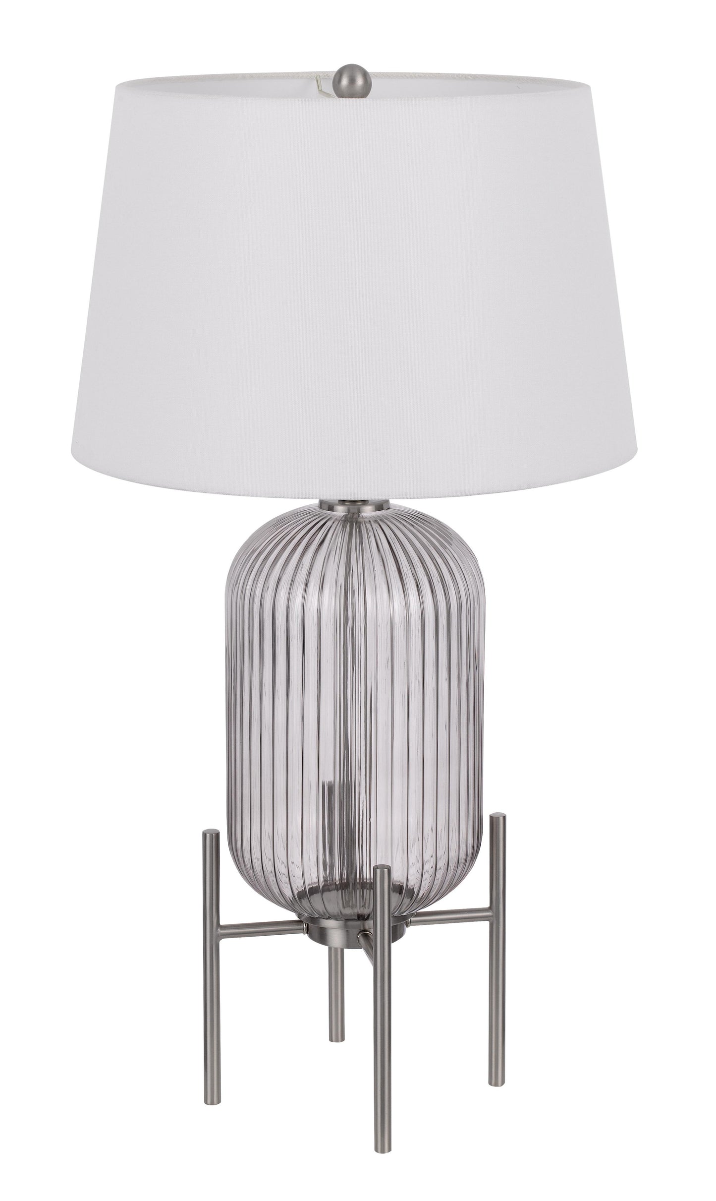 33" Nickel Glass Table Lamp With White Empire Shade