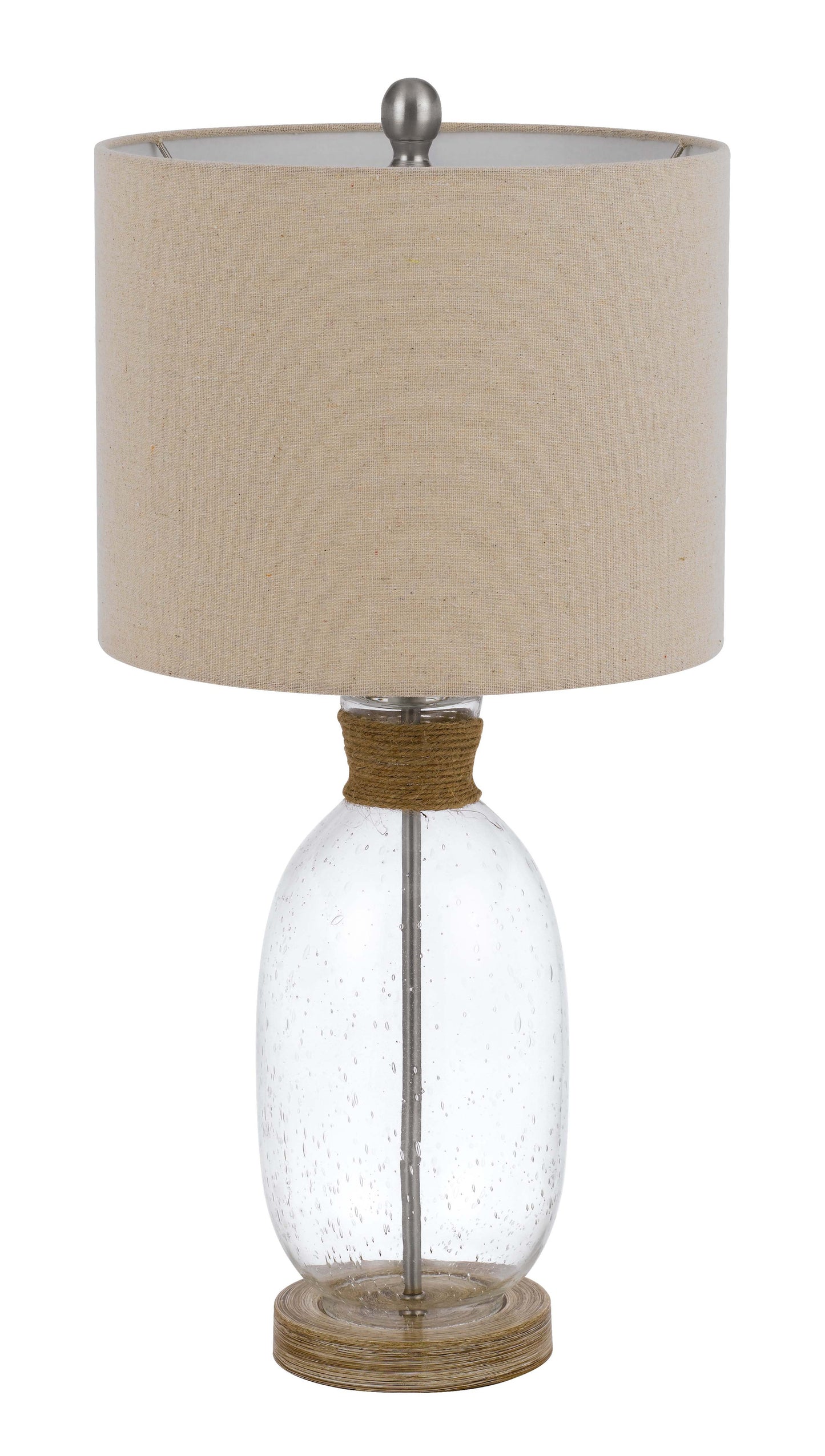 26" Clear Table Lamp With Brown Drum Shade