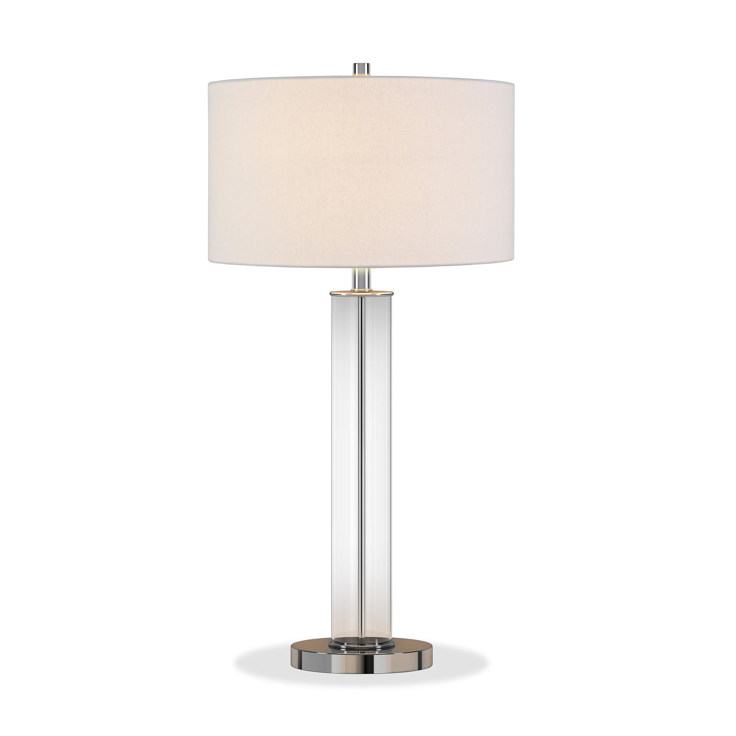 29" Nickel Glass Table Lamp With White Drum Shade