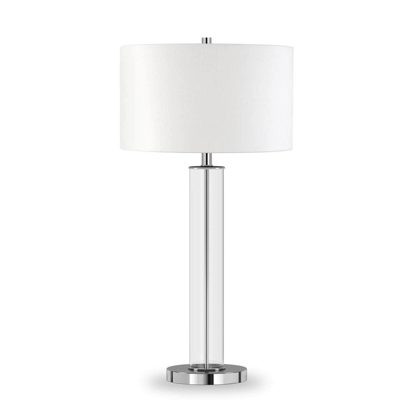 29" Nickel Glass Table Lamp With White Drum Shade