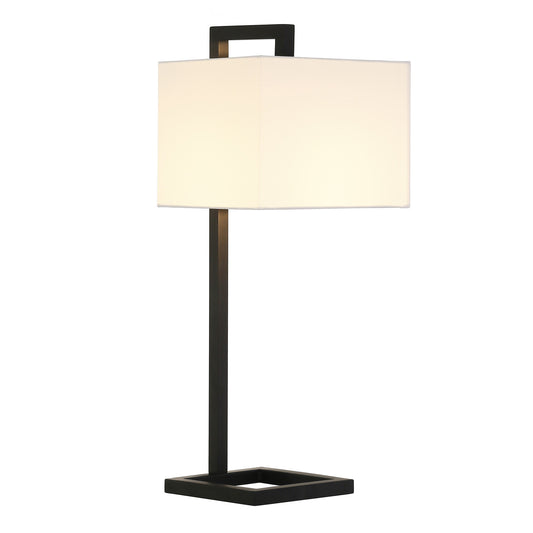 26" Black Metal Arched Table Lamp With White Square Shade