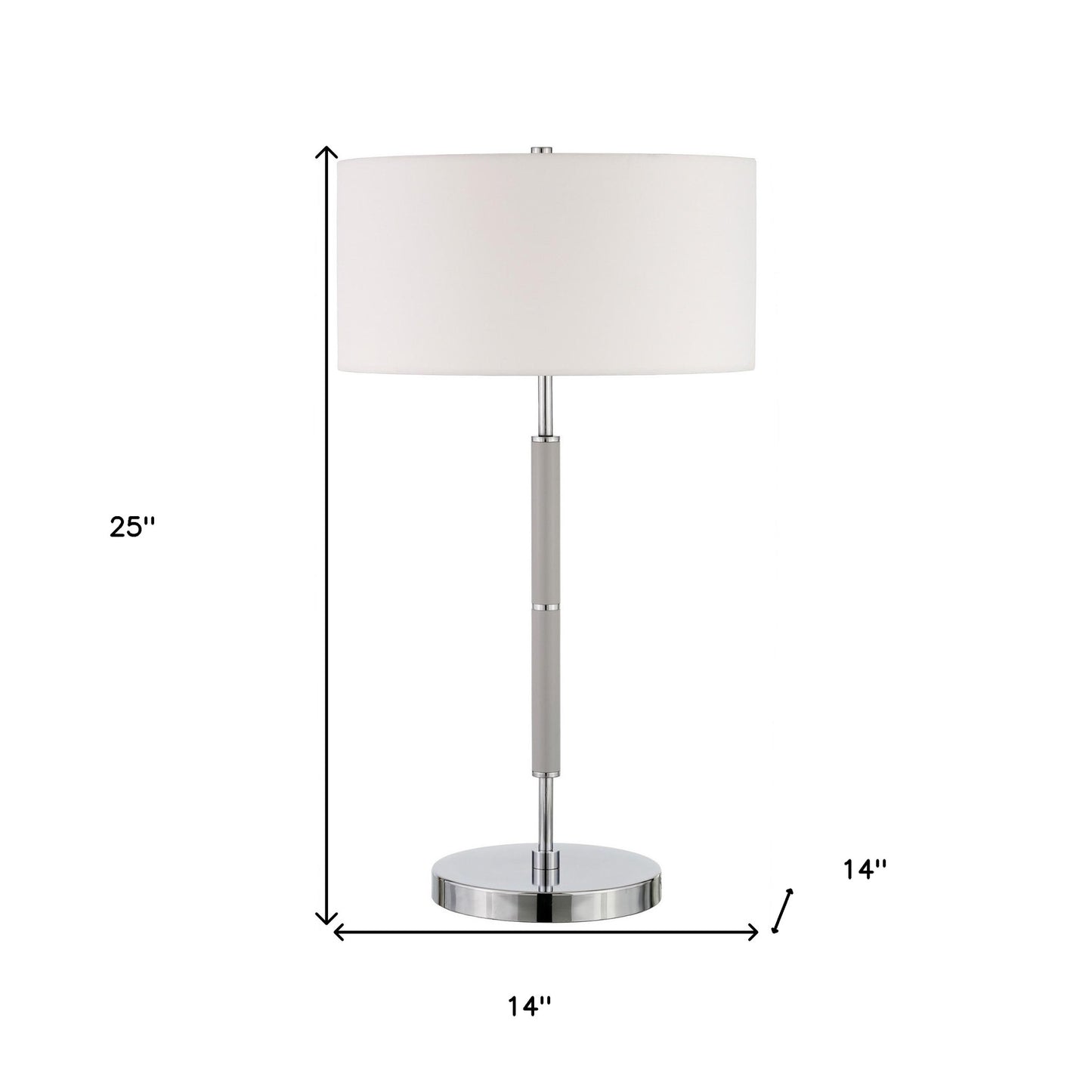 25" Gray Metal Two Light Table Lamp With White Drum Shade