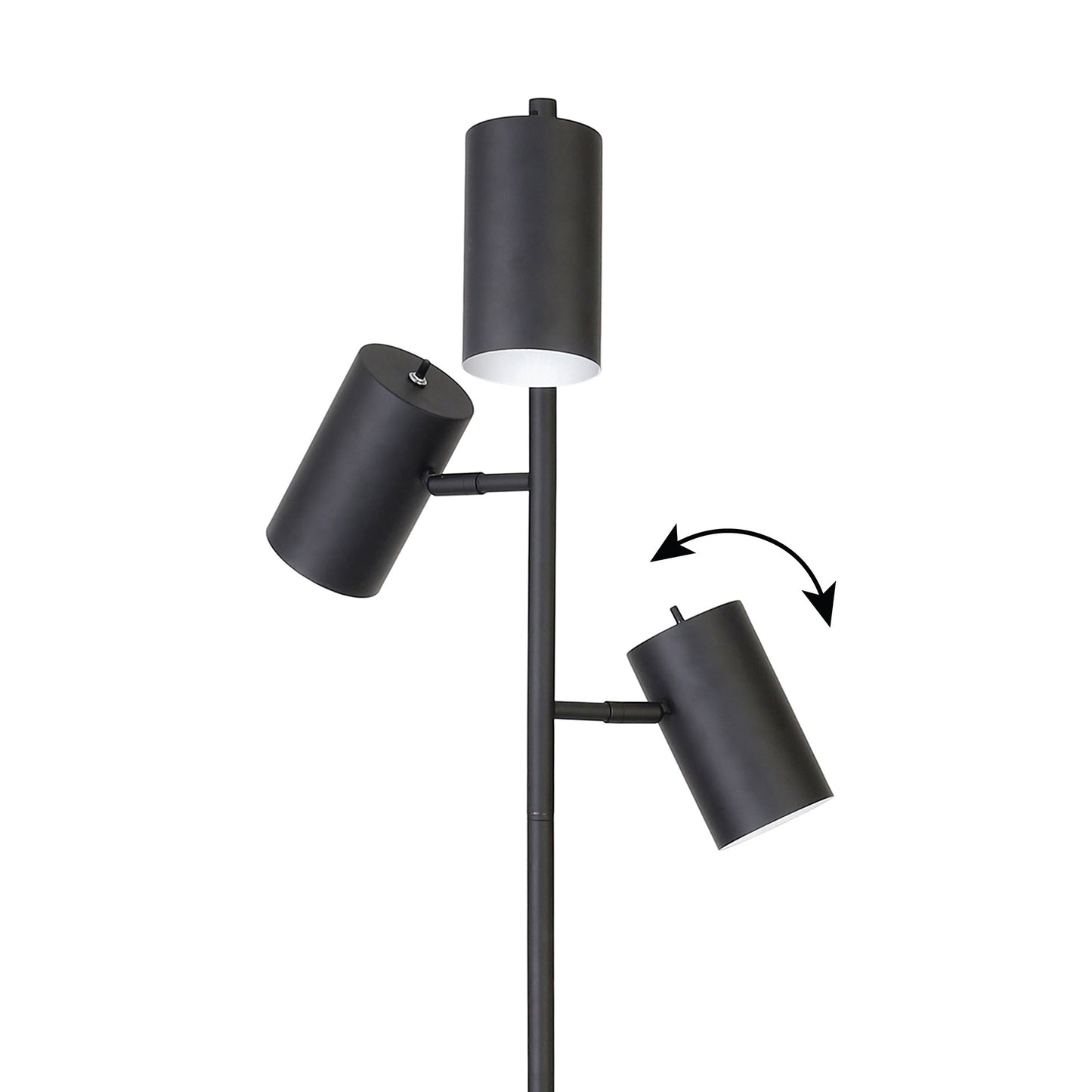 65" Black Three Light Tree Floor Lamp With Black Drum Shade