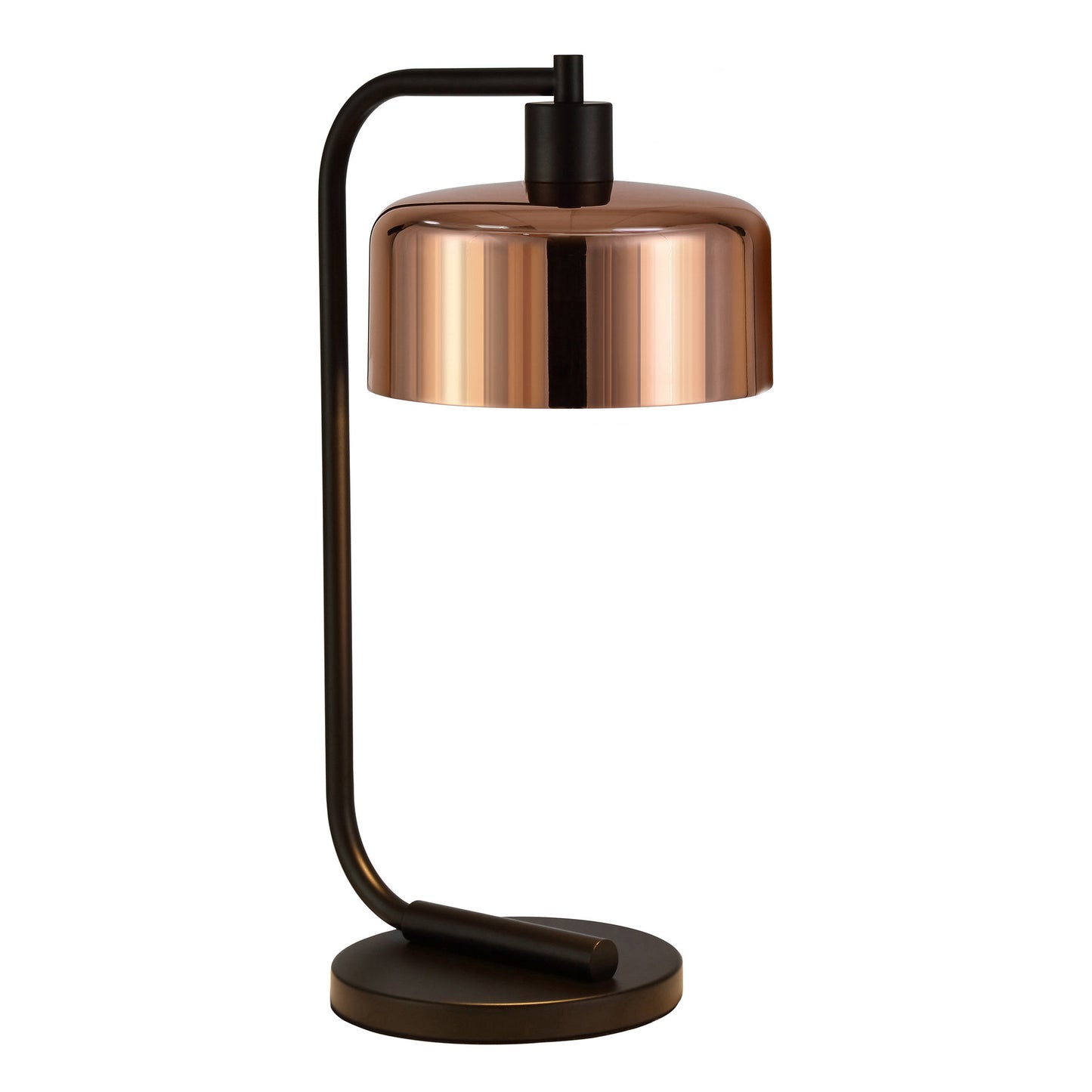 20" Black Metal Arched Table Lamp With Copper Bowl Shade