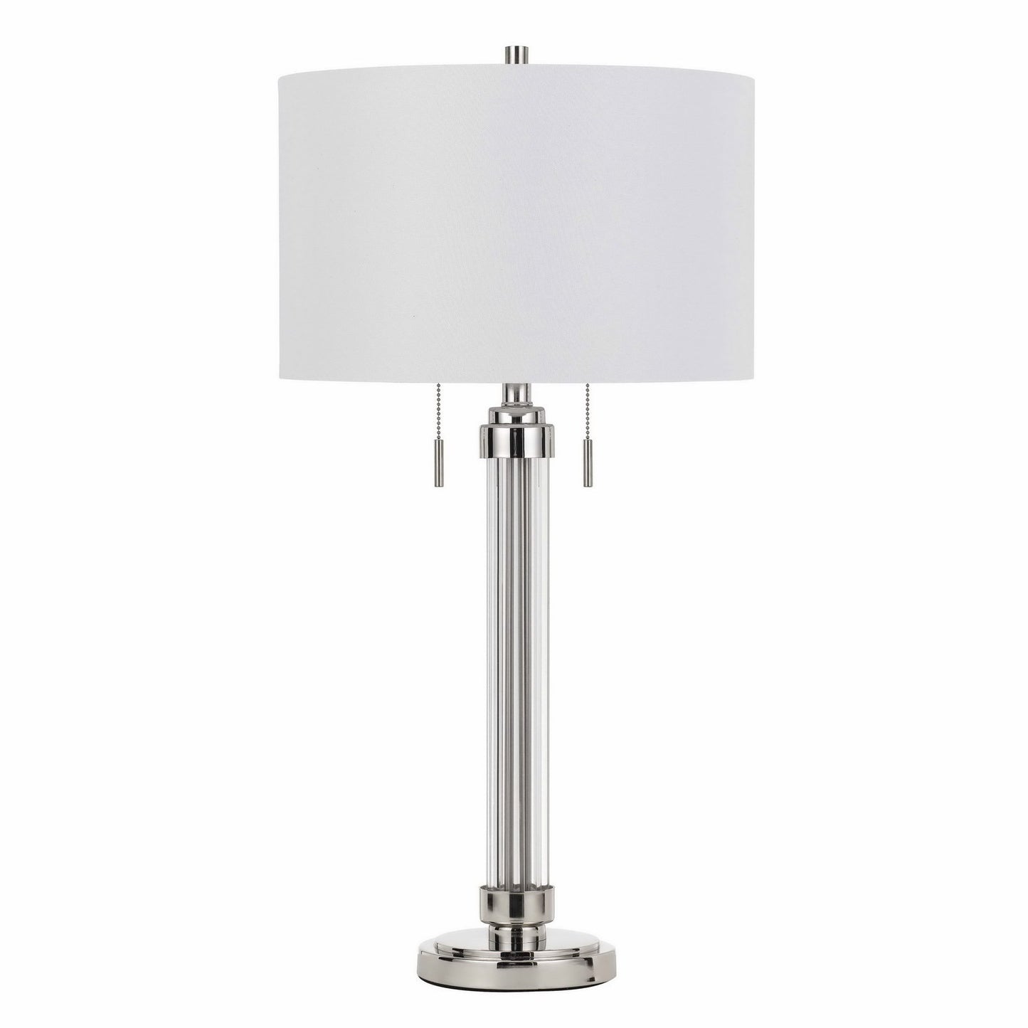 31" Silver Metallic Metal Two Light Table Lamp With White Drum Shade