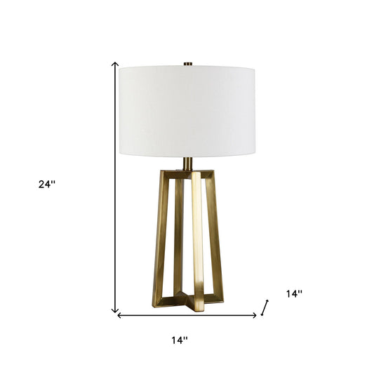 24" Brass Metal Table Lamp With White Drum Shade