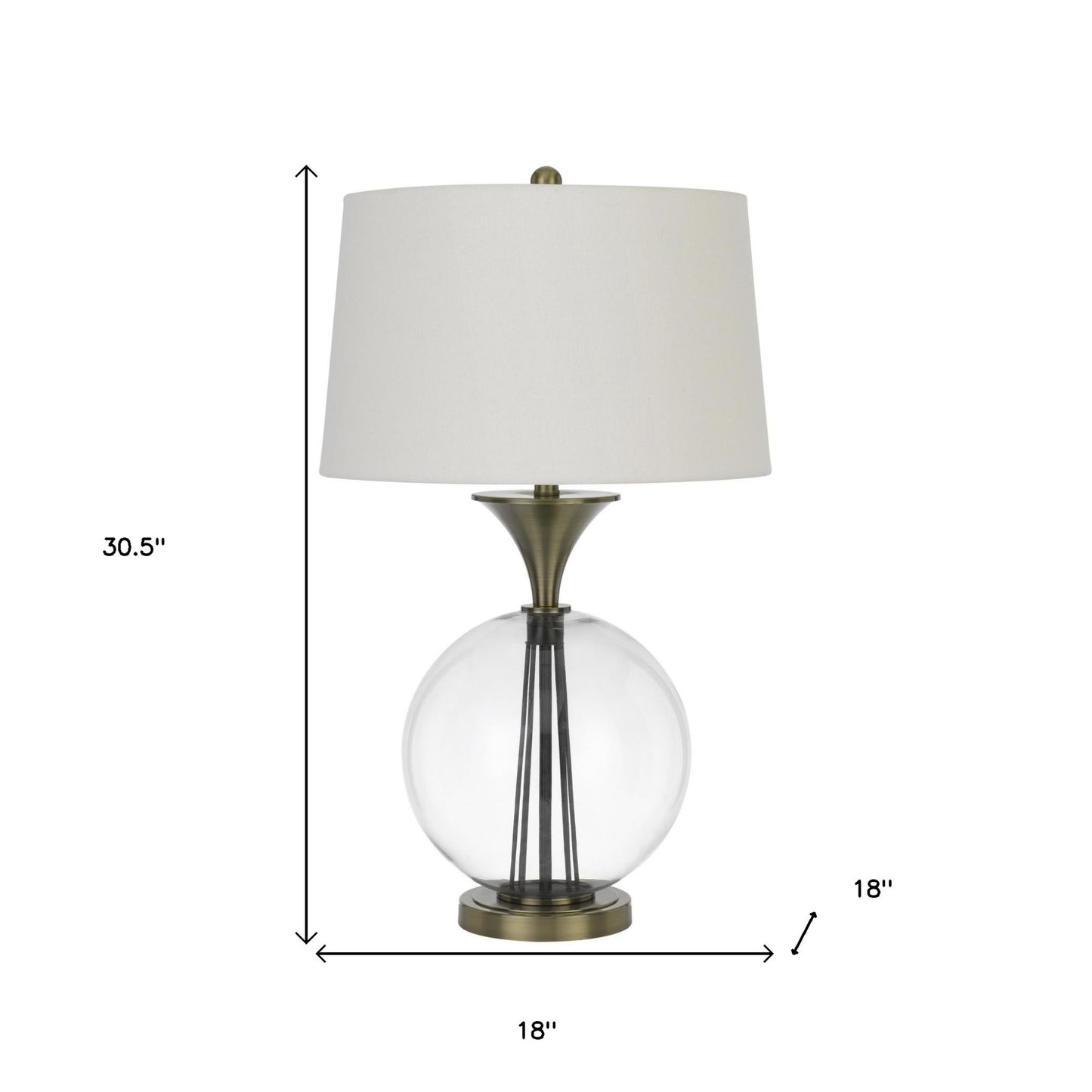 31" Clear Metal Table Lamp With White Empire Shade