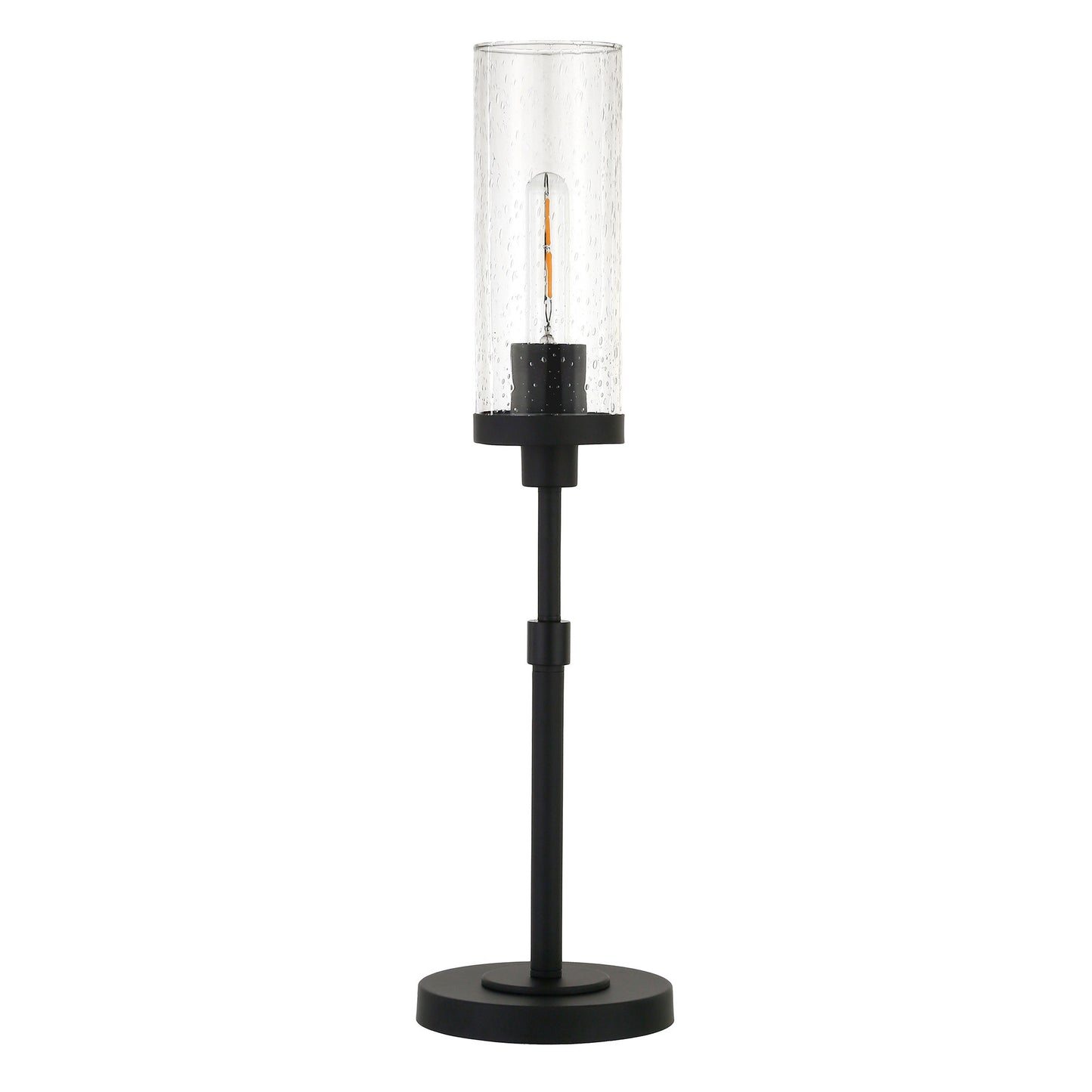 26" Black Metal Table Lamp With Clear Seeded Cylinder Shade