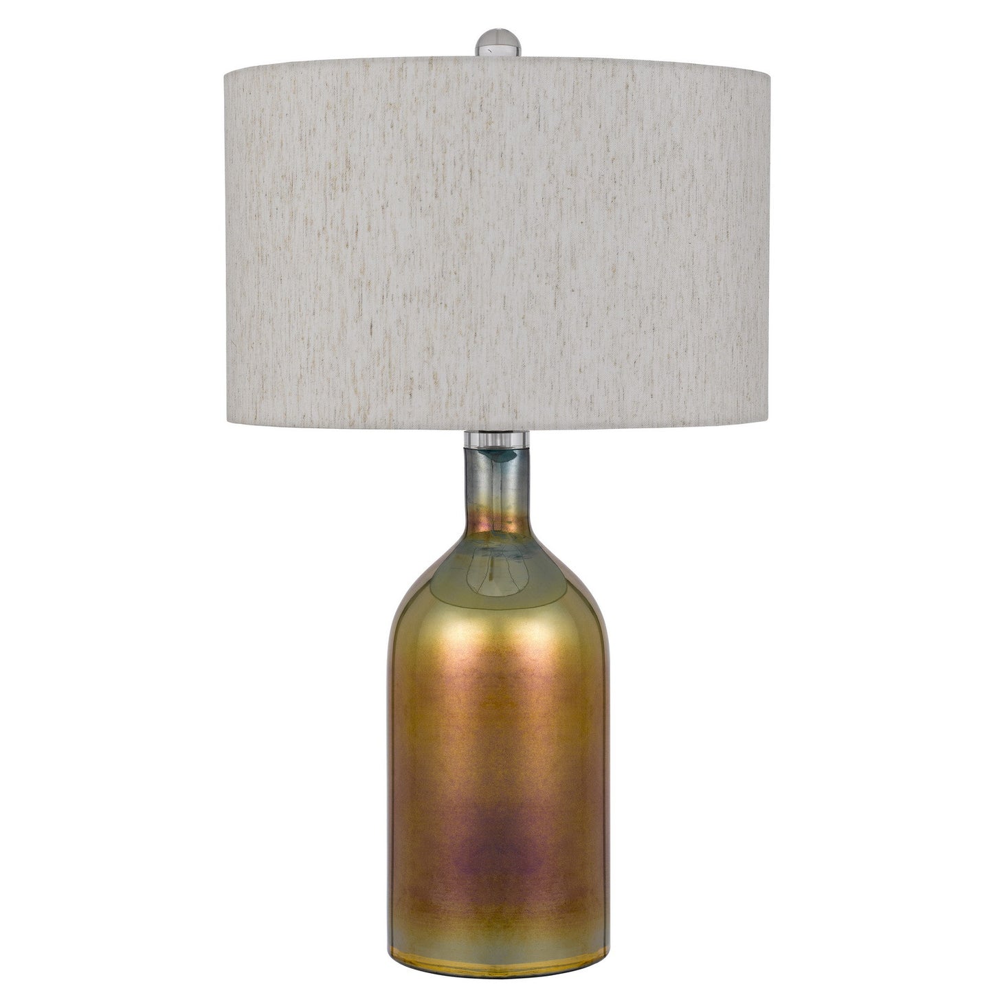 28" Gold Glass Table Lamp With Gray Drum Shade