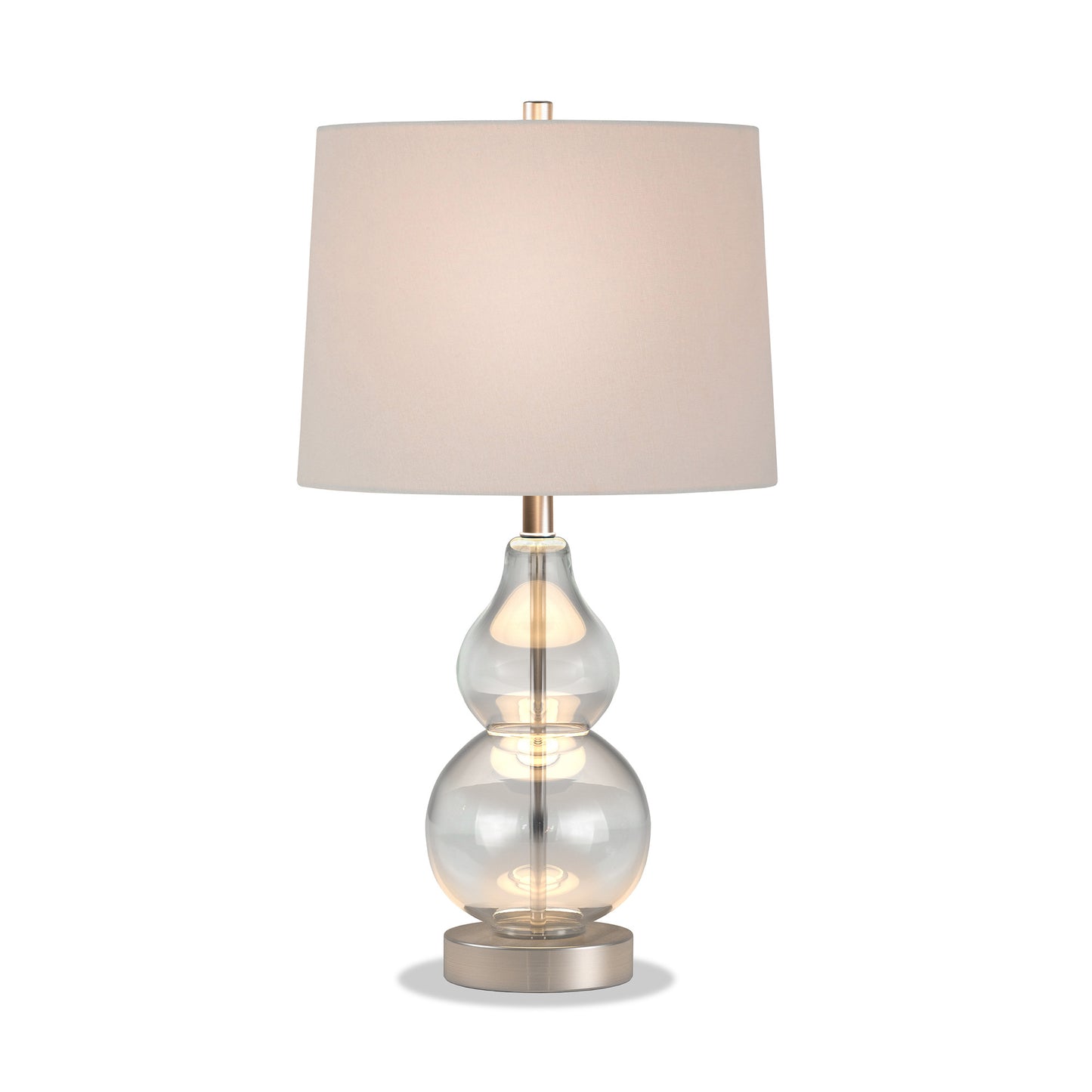 21" Nickel Glass Table Lamp With White Drum Shade