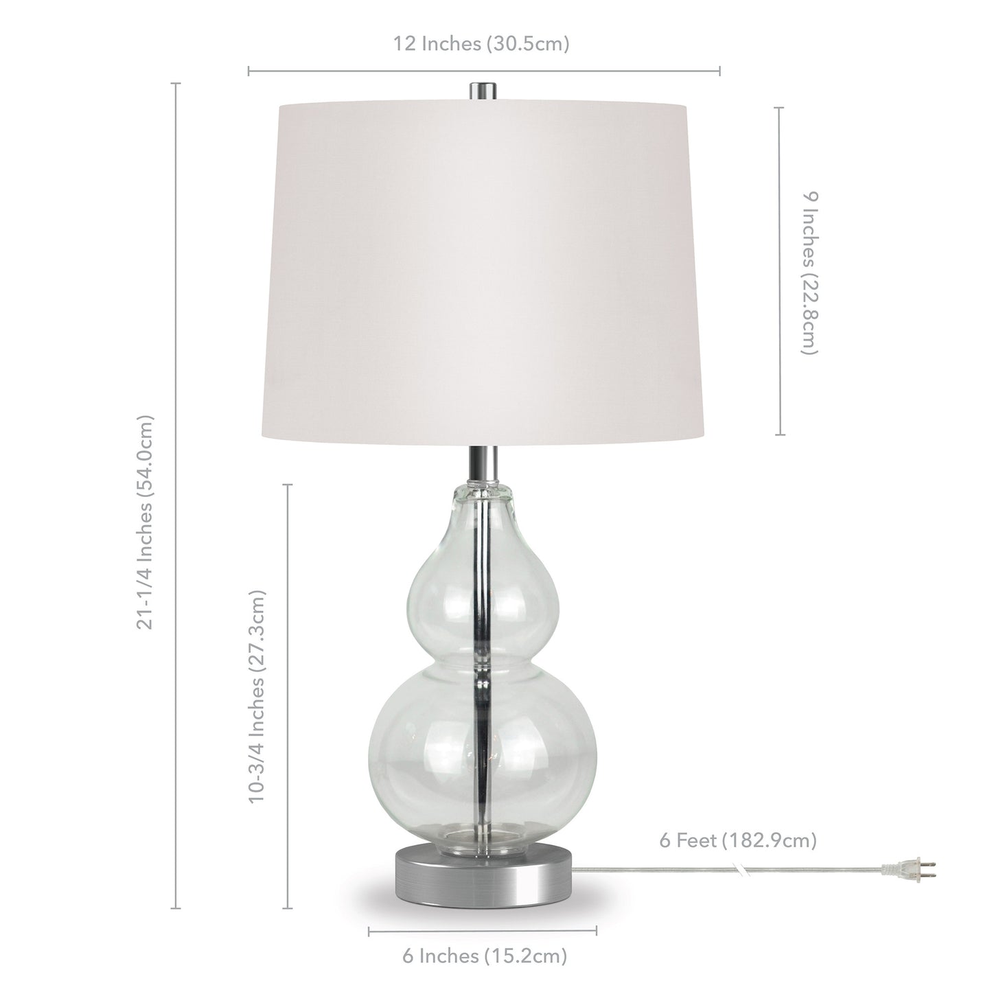 21" Nickel Glass Table Lamp With White Drum Shade