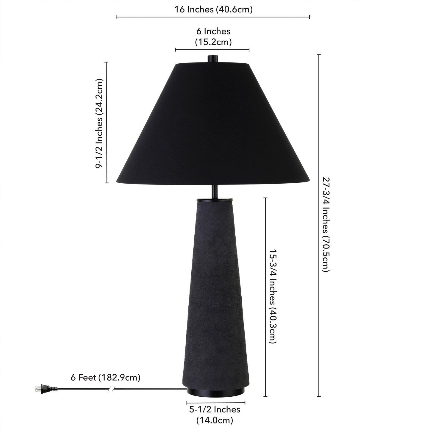 28" Black Ceramic Table Lamp With Black Cone Shade