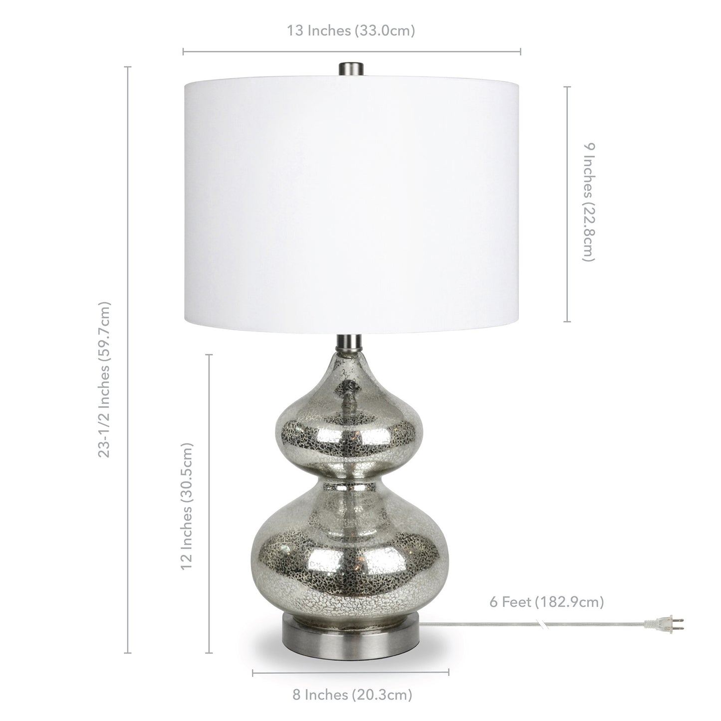 23" Nickel Glass Table Lamp With White Drum Shade