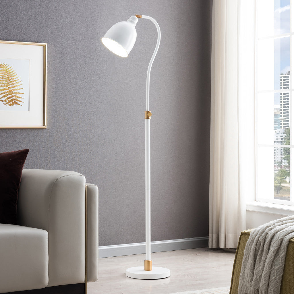 68" Brass Adjustable Reading Floor Lamp With White Frosted Glass Dome Shade