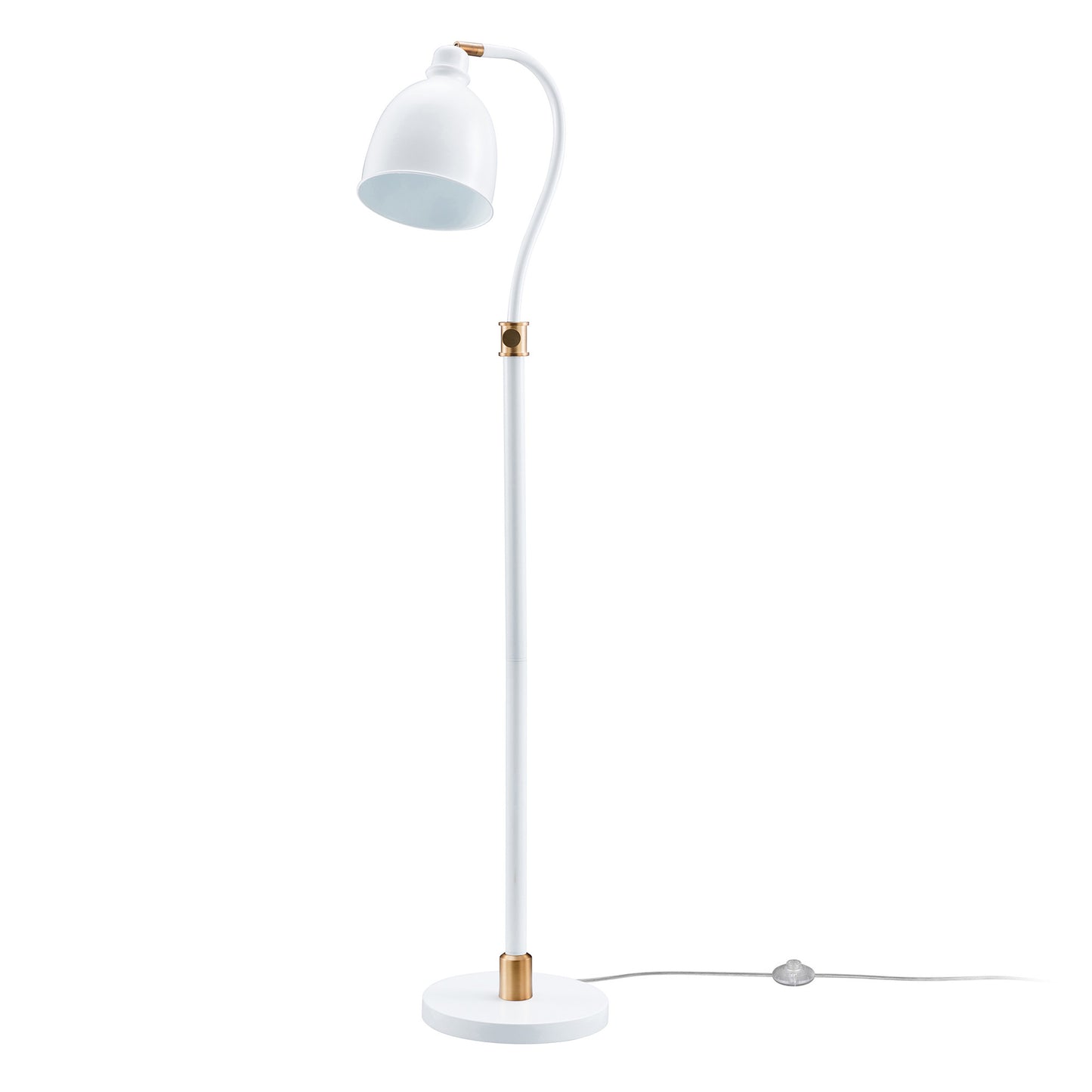 68" Brass Adjustable Reading Floor Lamp With White Frosted Glass Dome Shade