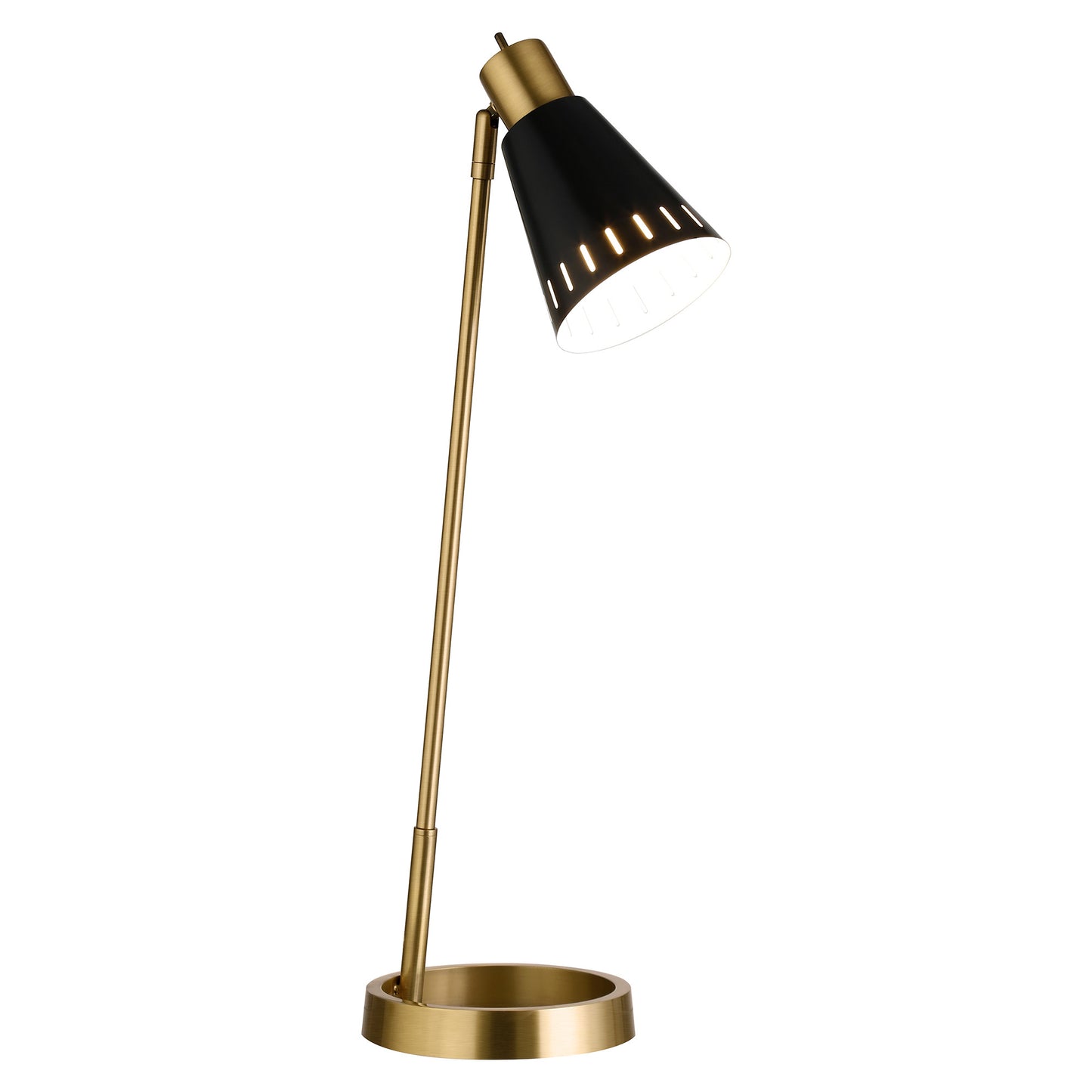 27" Brass Metal Desk Table Lamp With Black Cone Shade