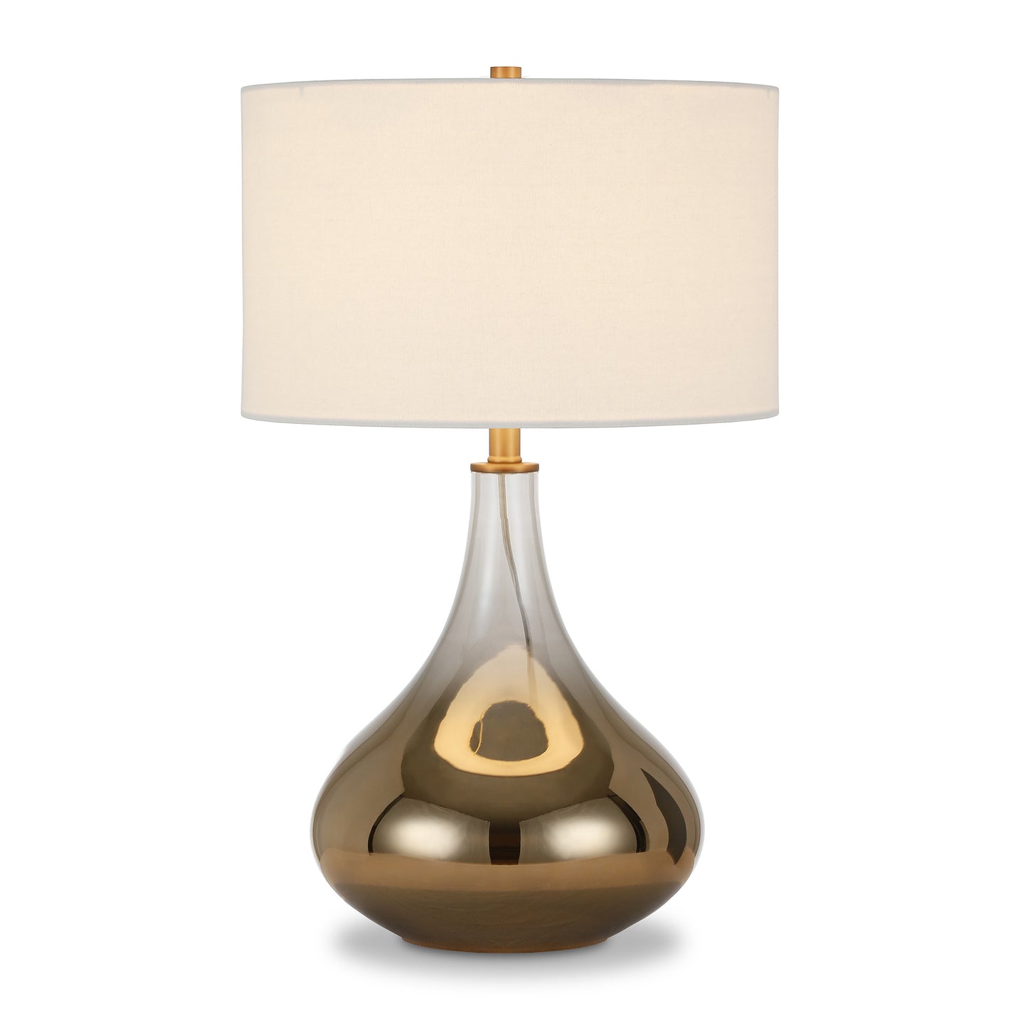 25" Bronze Glass Table Lamp With White Drum Shade