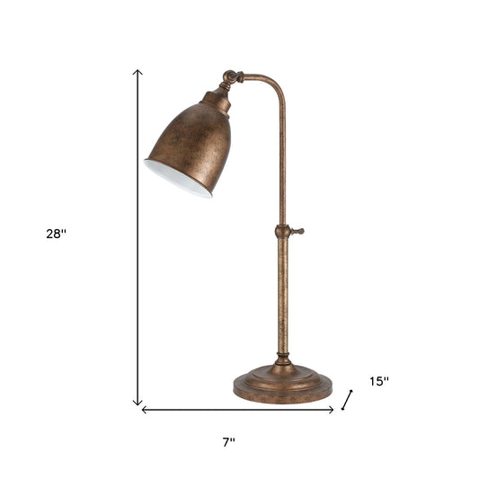 28" Bronze Metal Adjustable Lantern Table Lamp With Bronze Dome Shade