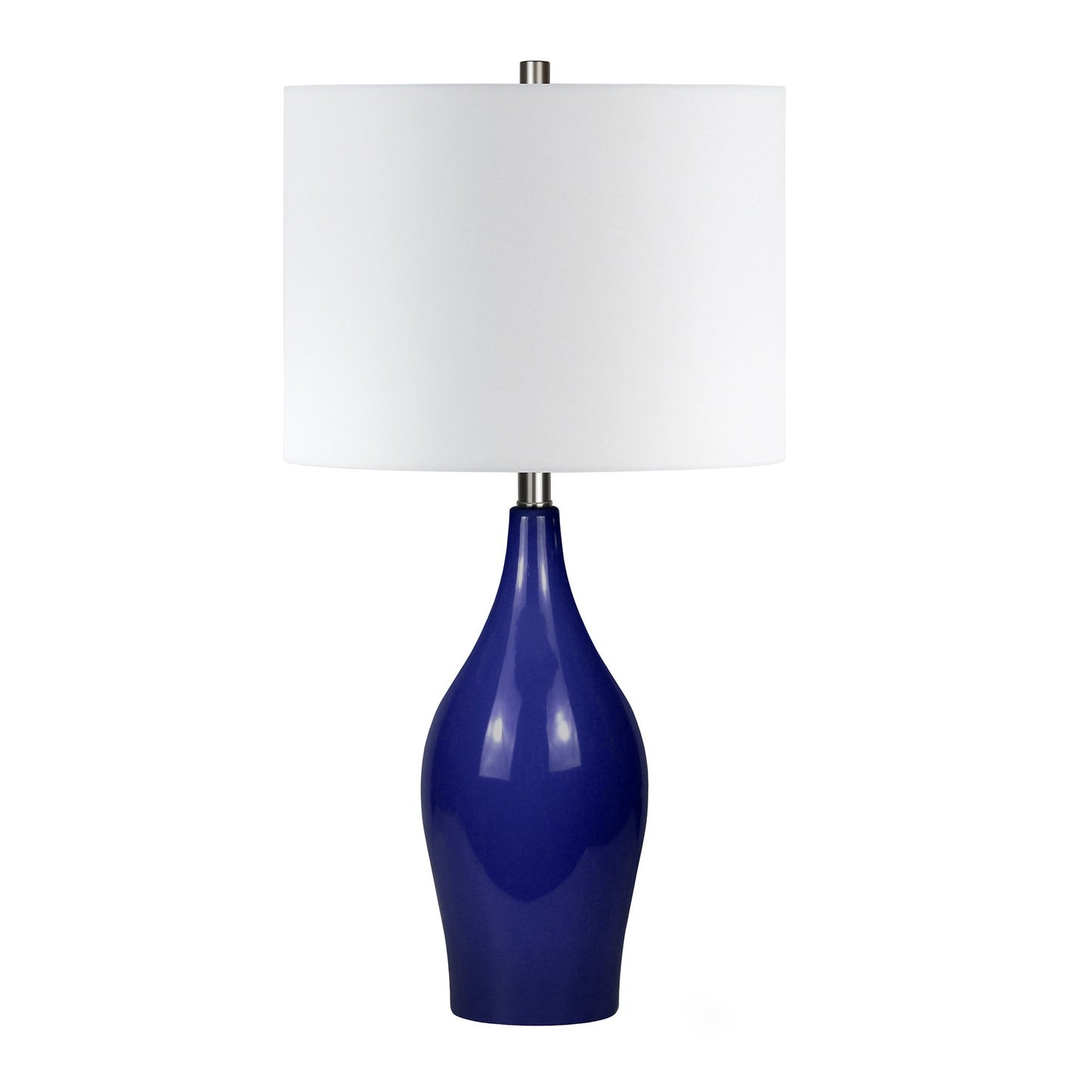 28" Navy Blue Porcelain Table Lamp With White Drum Shade