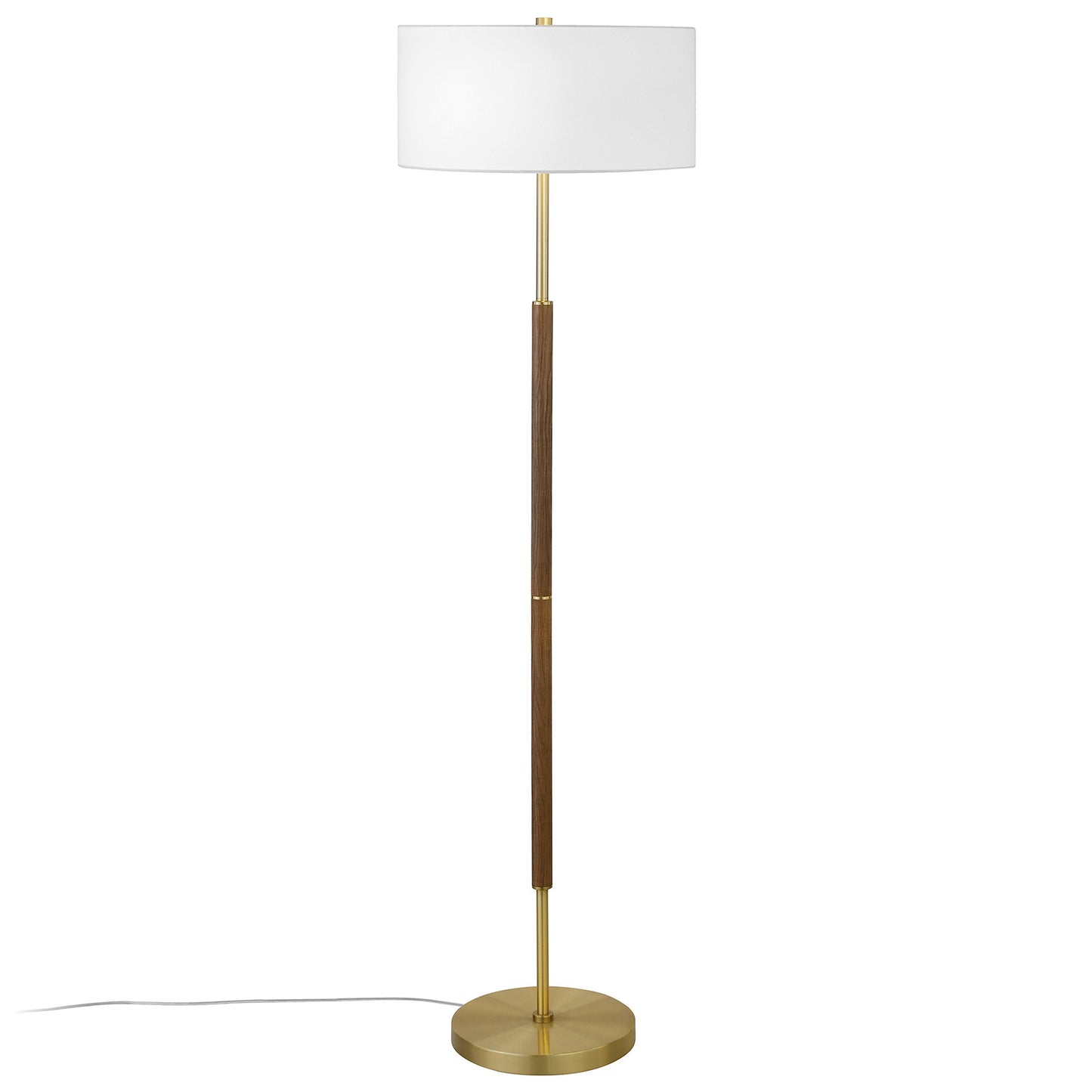 61" Brass Two Light Floor Lamp With White Frosted Glass Drum Shade