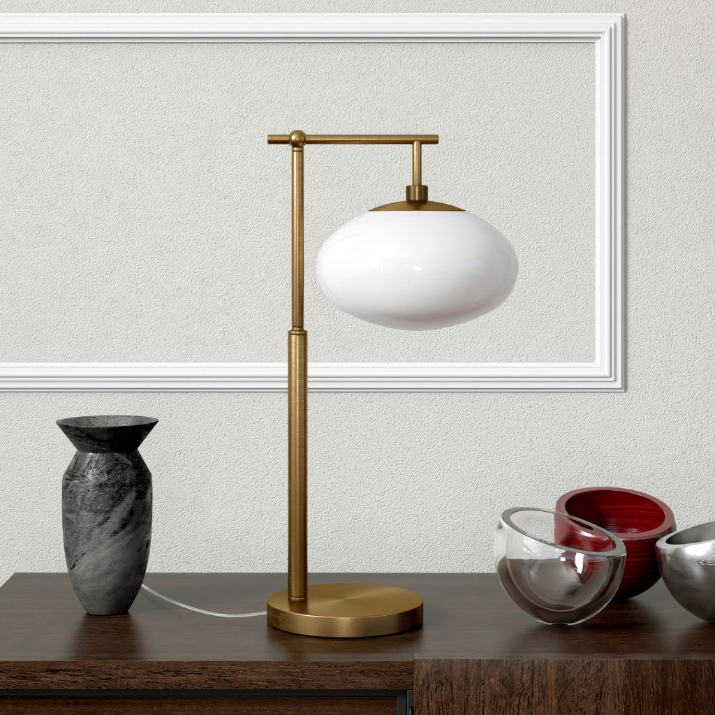 25" Brass Metal Arched Table Lamp With White Globe Shade