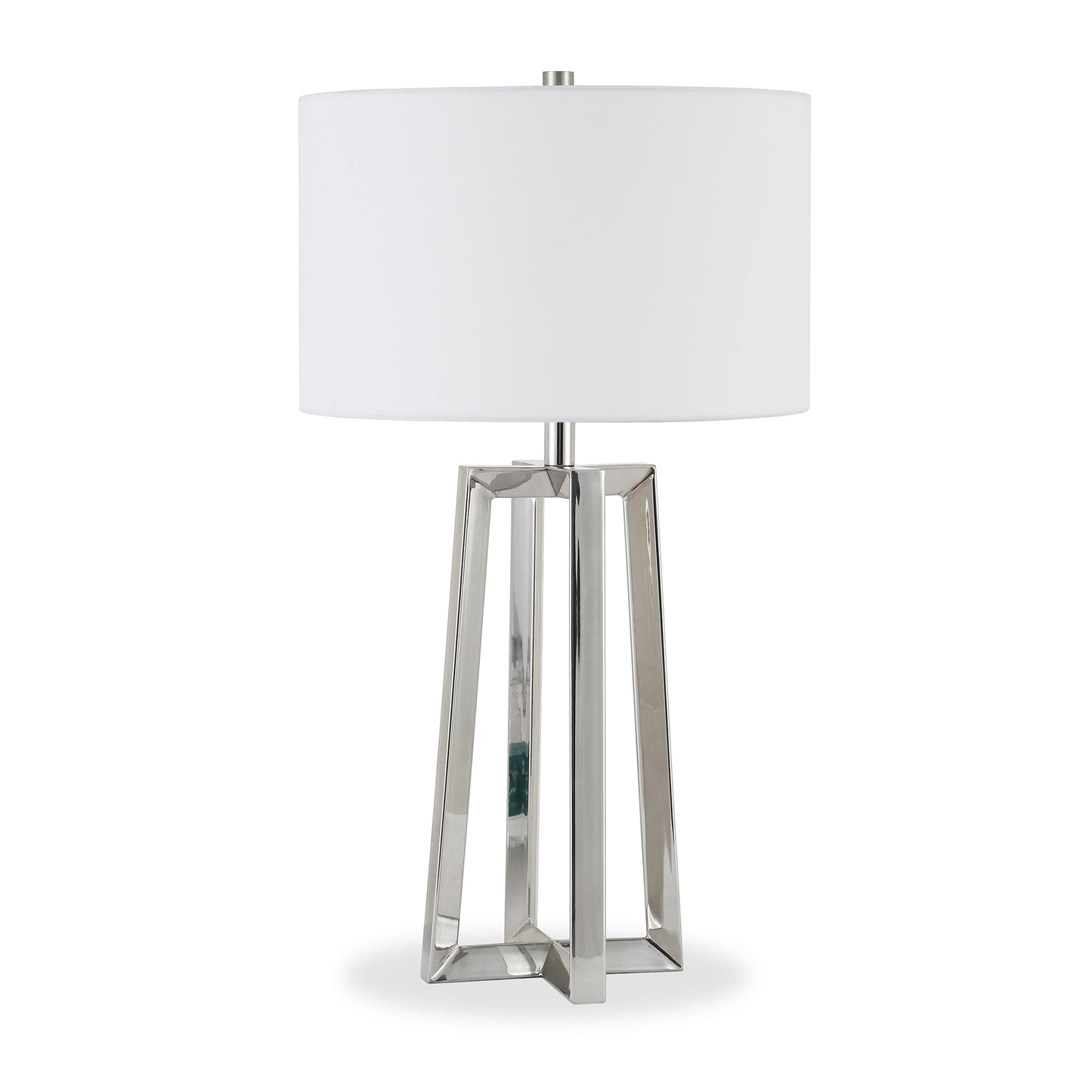 24" Nickel Metal Table Lamp With White Drum Shade