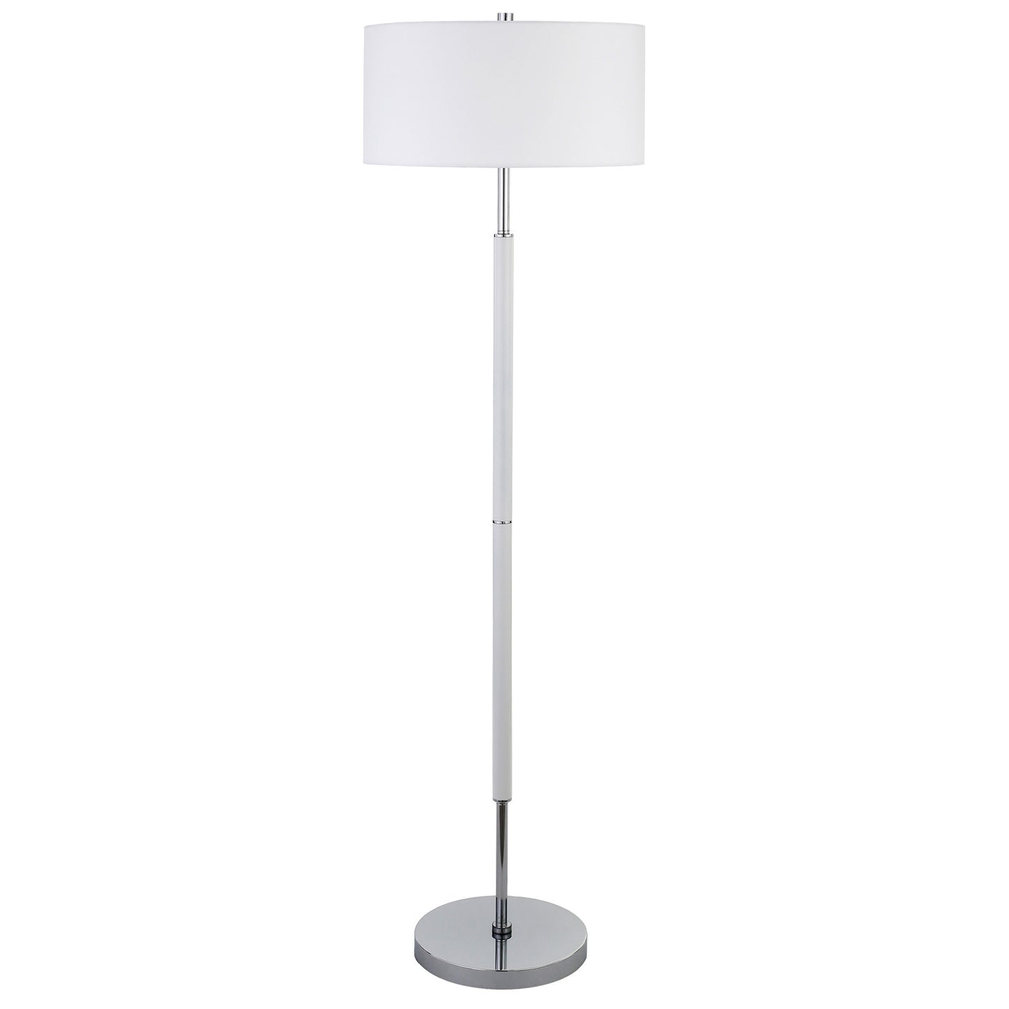 61" Nickel Two Light Floor Lamp With White Frosted Glass Drum Shade