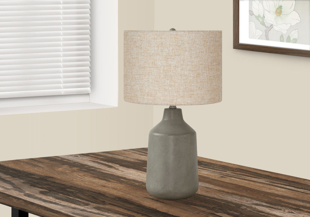 24" Gray Concrete Urn Table Lamp With Beige Drum Shade