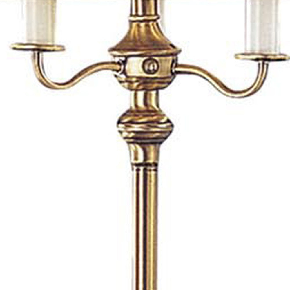 60" Bronze Four Light Traditional Shaped Floor Lamp With Beige Square Shade