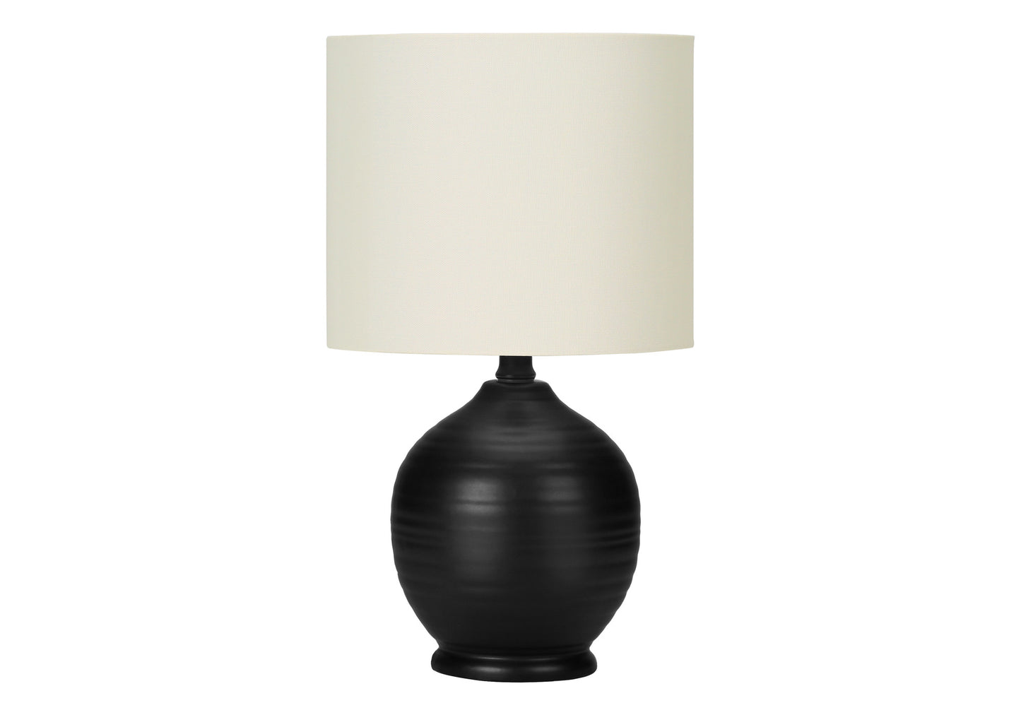 17" Black Ceramic Round Table Lamp With Ivory Drum Shade