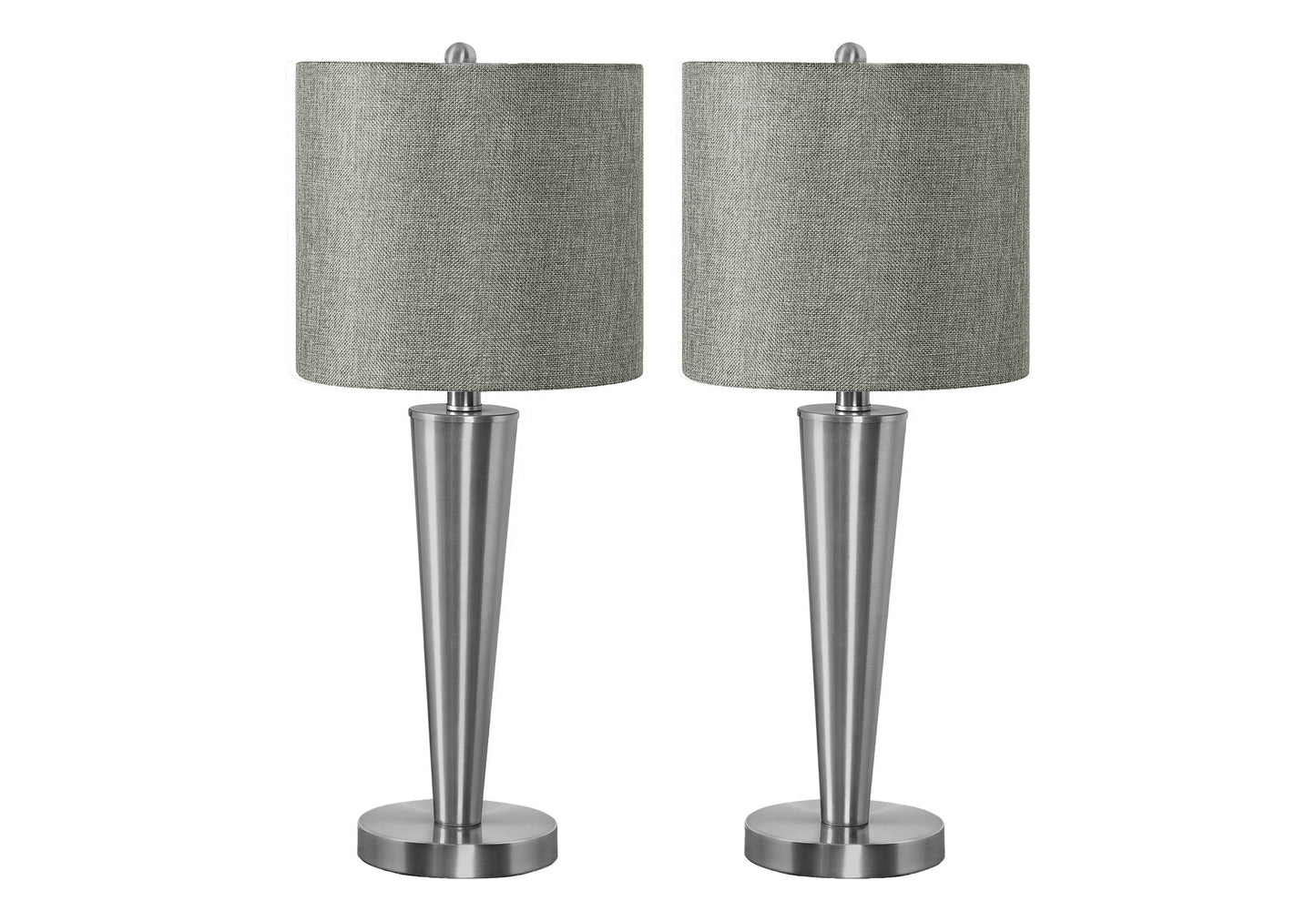 Set of Two 24" Silver Metal Candlestick USB Table Lamps With Gray Drum Shades