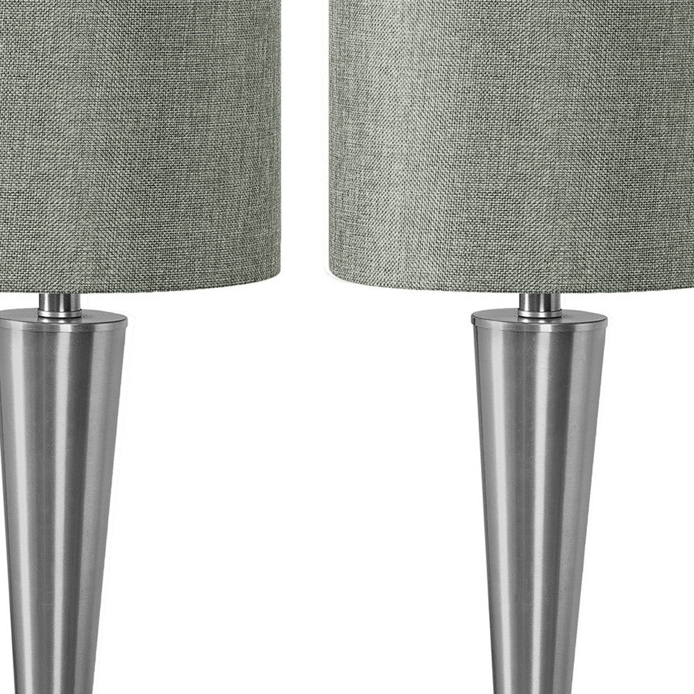 Set of Two 24" Silver Metal Candlestick USB Table Lamps With Gray Drum Shades