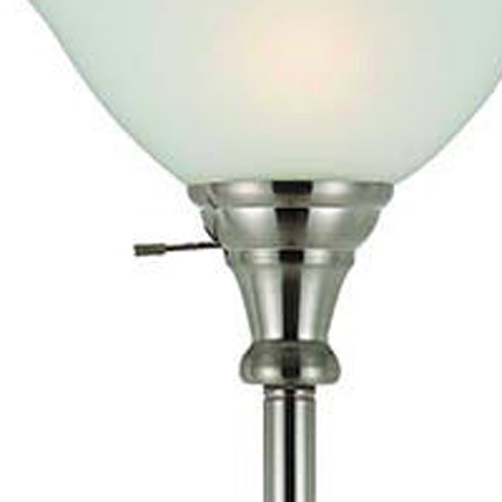 71" Nickel Torchiere Floor Lamp With Clear Frosted Glass Dome Shade