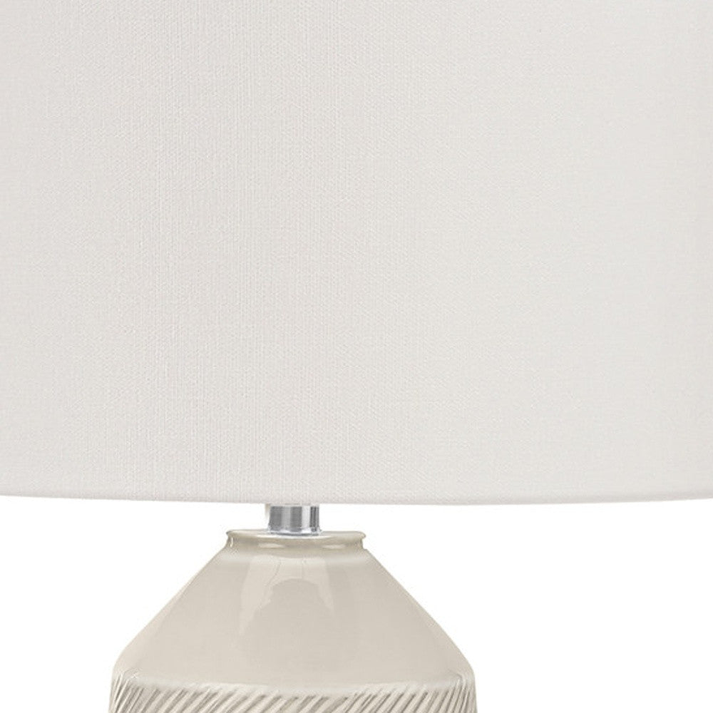 33" Ivory Ceramic Geometric Table Lamp With Cream Drum Shade