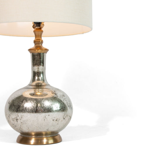 27" Silver Metallic Glass LED Table Lamp With Ivory Drum Shade