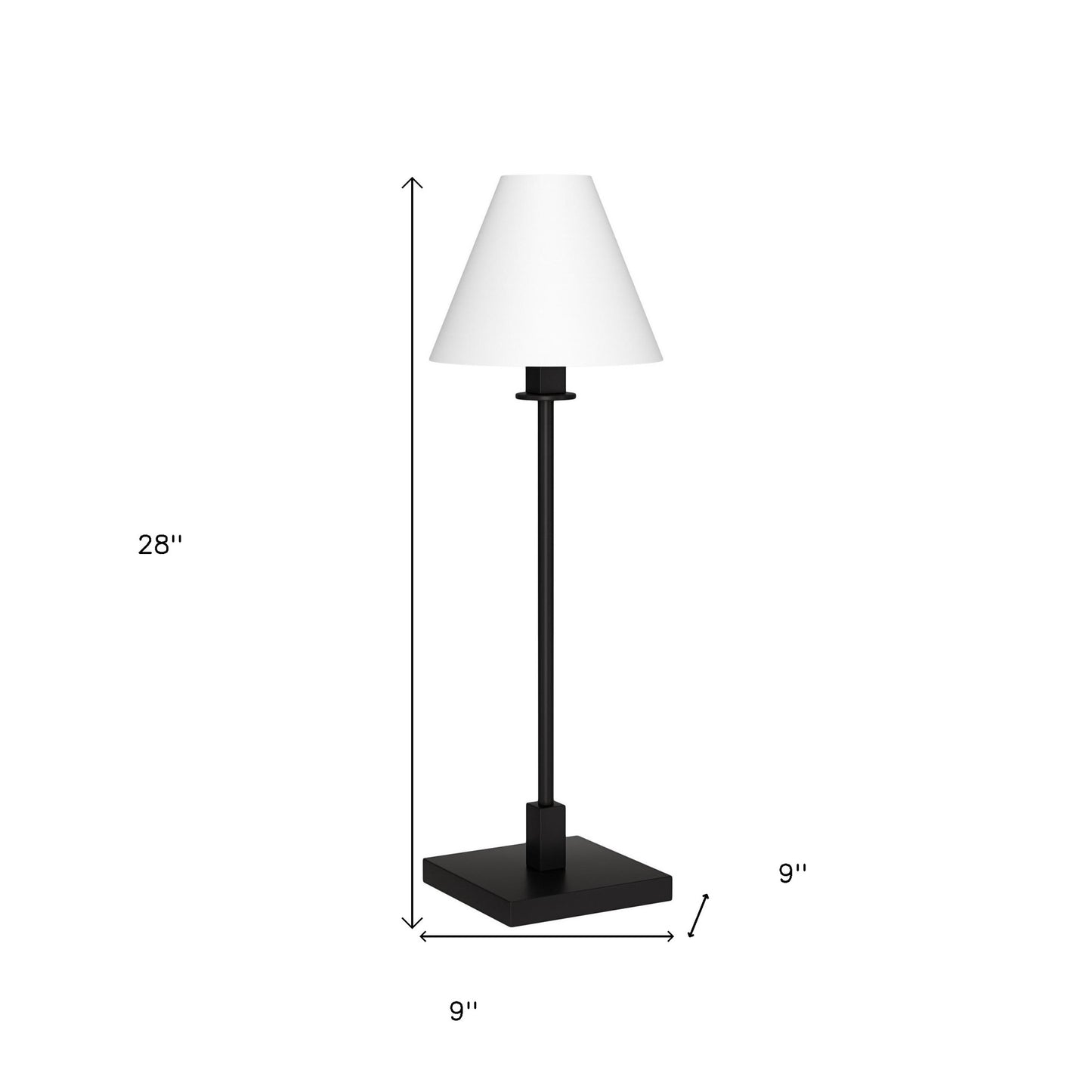 28" Black Metal Candlestick Table Lamp With White Cone Shade