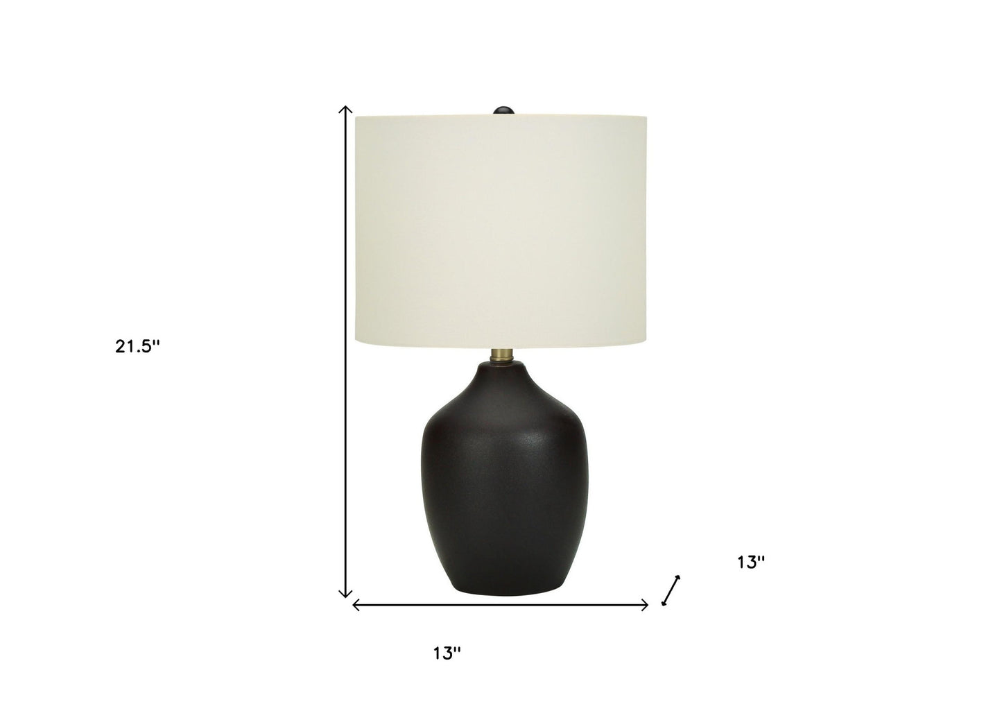 22" Black Ceramic Urn Table Lamp With Ivory Drum Shade