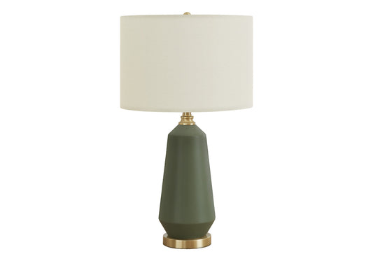 26" Green Ceramic Geometric Table Lamp With Ivory Drum Shade