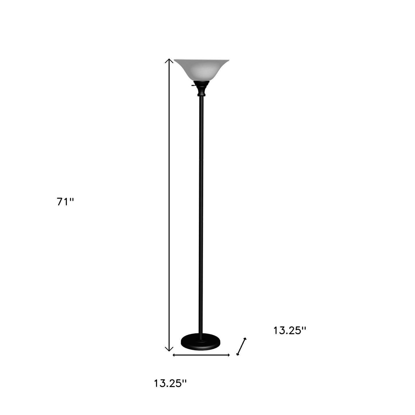 71" Black Torchiere Floor Lamp With Black Frosted Glass Dome Shade