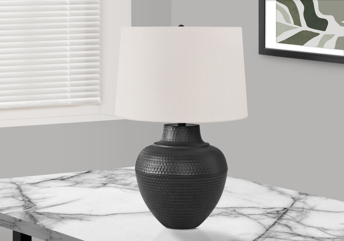 26" Black Metal Urn Table Lamp With Cream Empire Shade