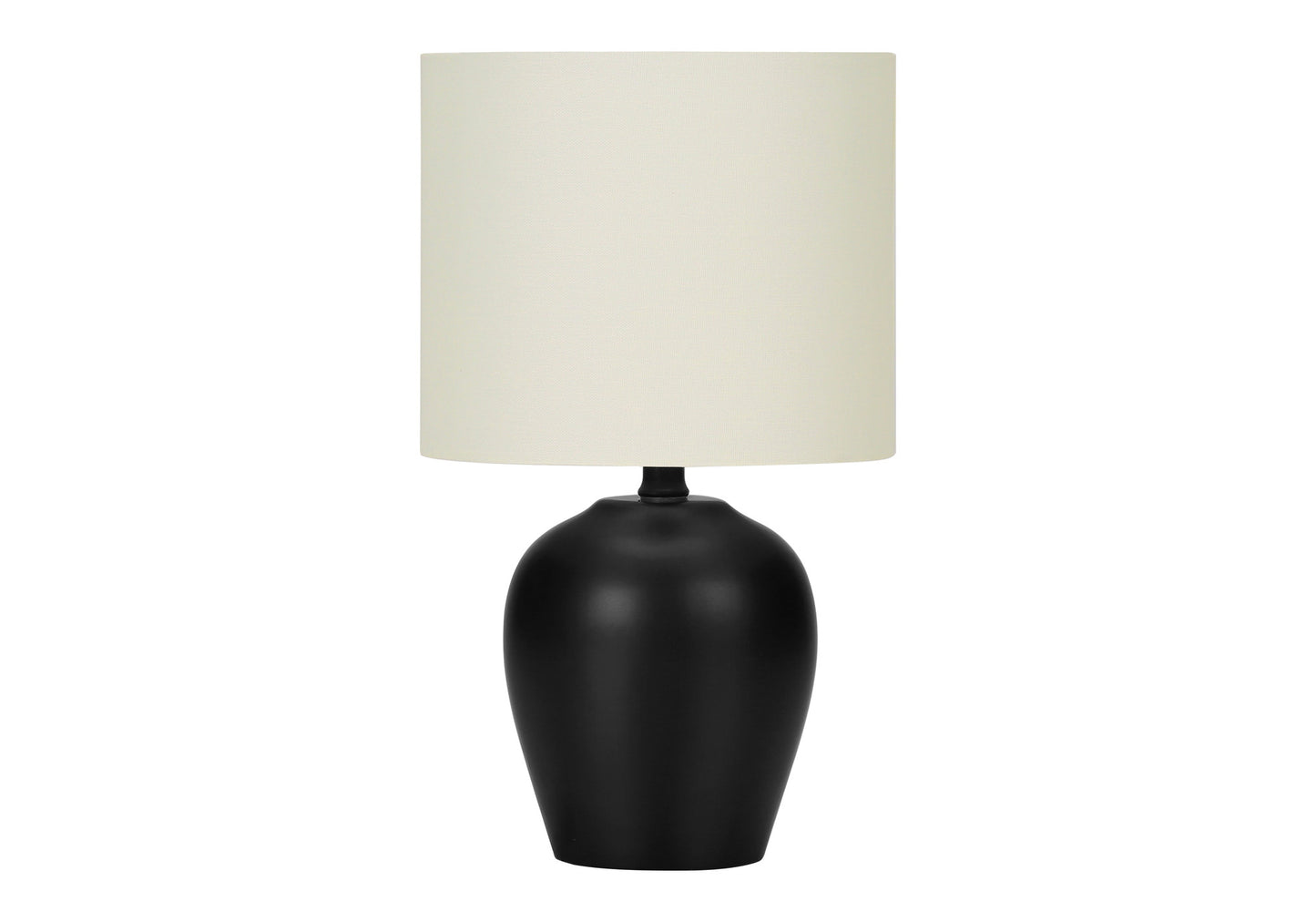 17" Black Ceramic Round Table Lamp With Ivory Drum Shade