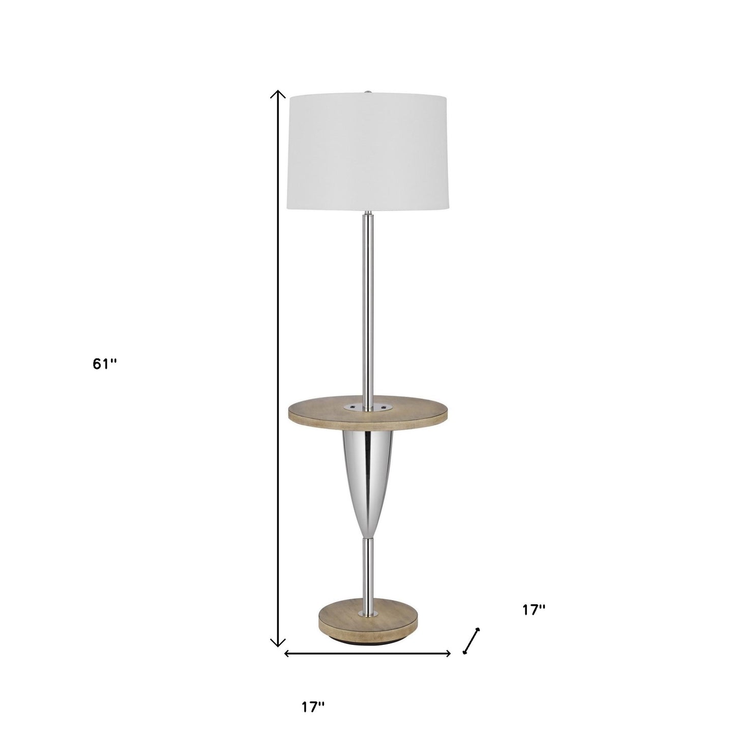 61" Chrome Tray Table Floor Lamp With White Square Shade