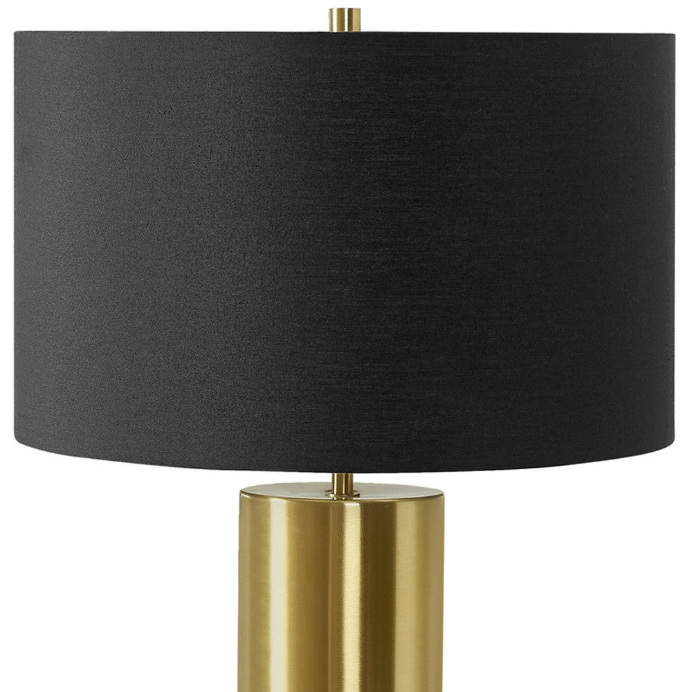 25" Black and Gold Concrete Cylinder Table Lamp With Black Drum Shade