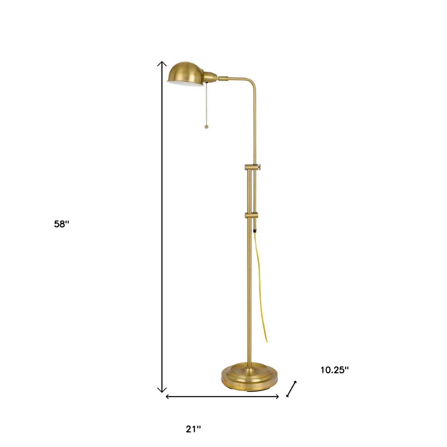 58" Brass Adjustable Traditional Shaped Floor Lamp With Bronze Dome Shade