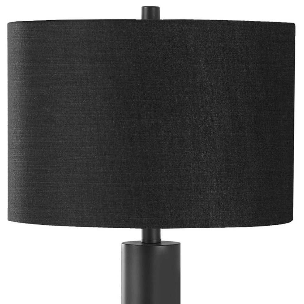 28" Black Metal and Acrylic Cylinder Table Lamp With Black Drum Shade