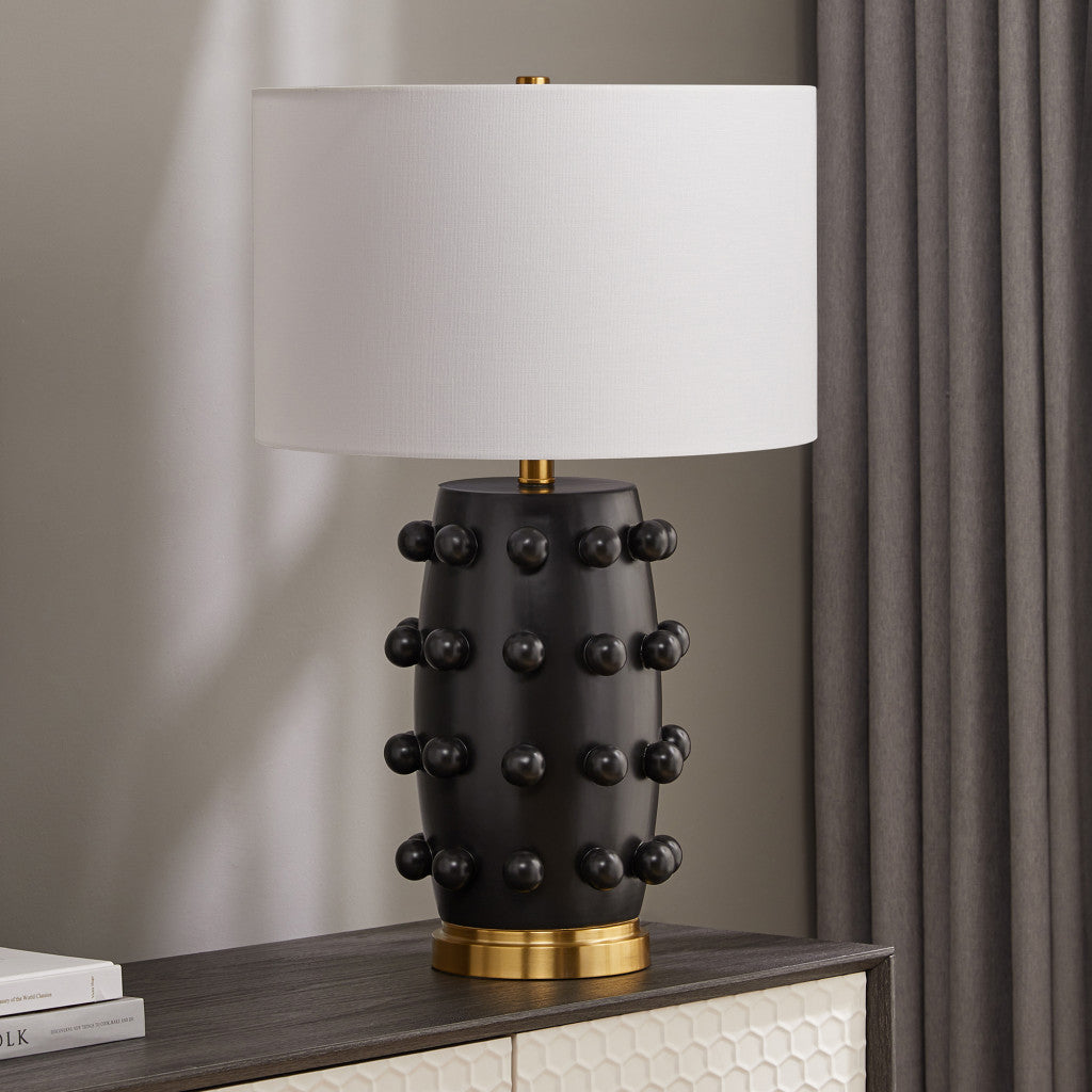 26" Black and Gold Ceramic Abstract Table Lamp With White Drum Shade