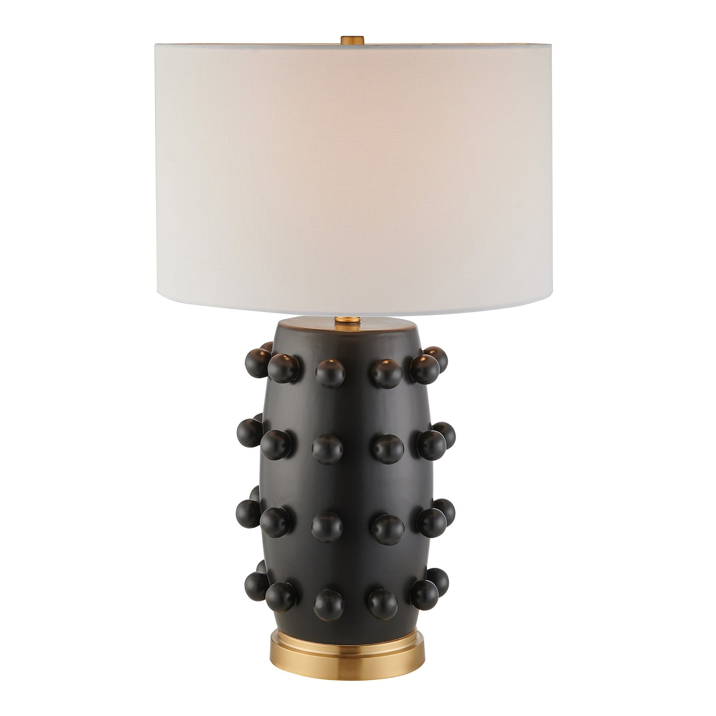 26" Black and Gold Ceramic Abstract Table Lamp With White Drum Shade