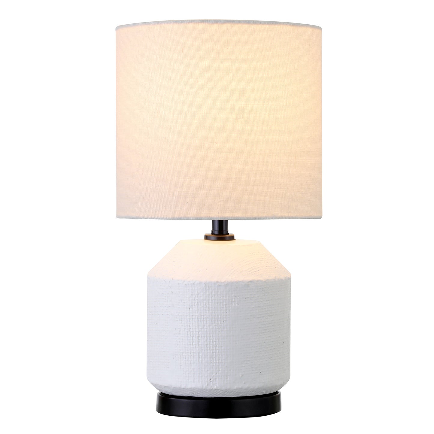 15" Black and White Ceramic Cylinder Table Lamp With White Drum Shade